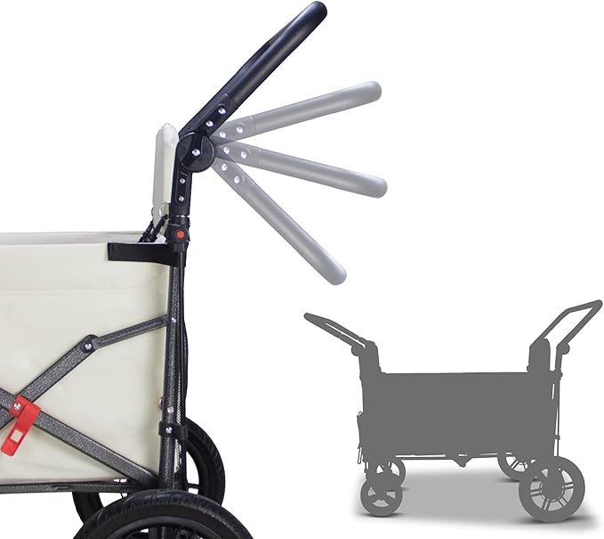 TMZ Foldable Wagon with Canopy, Collapsible Folding Wagon with Adjustable Handle Bar, Multi Functional Cart with Expansion Accessories, Front Expandable Transport Camping Wagon(Beige)