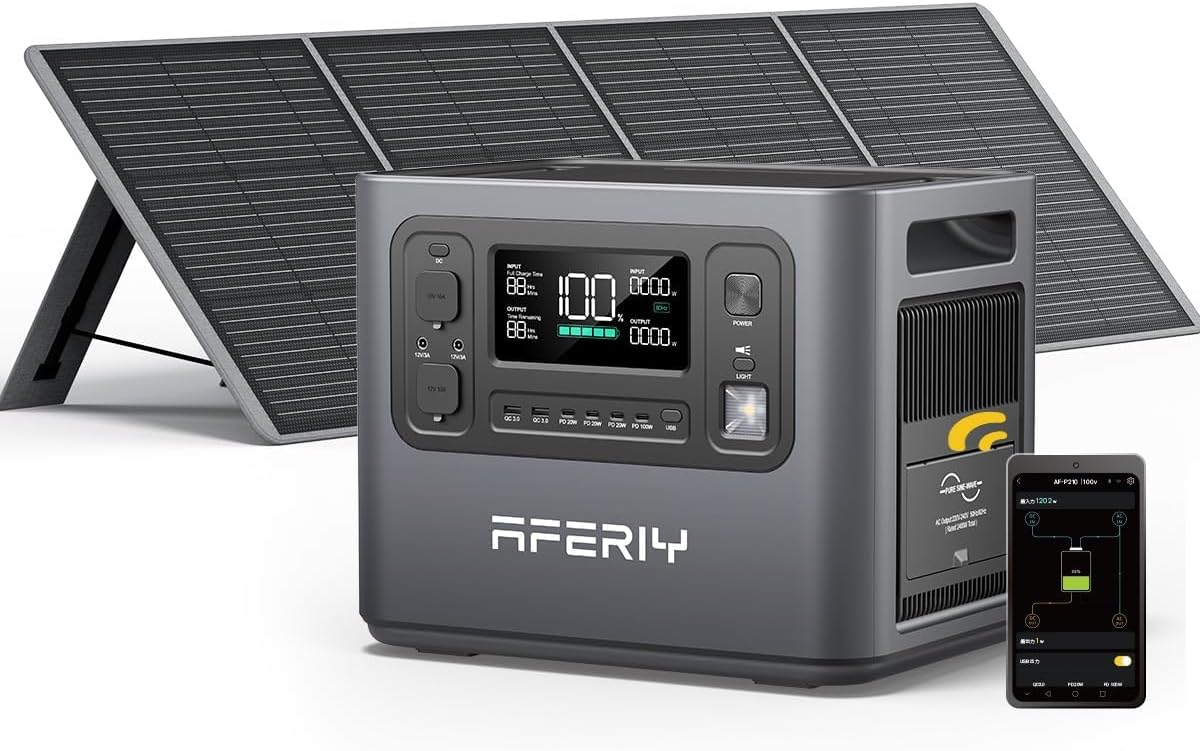 AFERIY Solar Generator P210 with 200W Solar Panel 2400W Portable Power Station 2048Wh | AC Output with 120V,2400W,Solar Generator for Home Use,Outdoor Camping,Power Outage, Camping,Emergencies