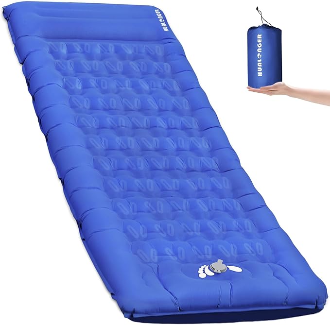 Camping Sleeping Pad,5.5" Extra Thick Inflatable Sleeping Pads with Pillow Built-in Foot Pump Sleeping Mat Compact for Camping, Backpacking, Hiking,Traveling Tent