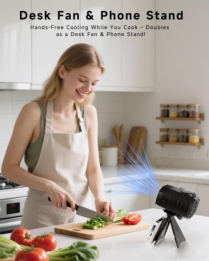 2025 Smart Portable Rechargeable Fan with LED Light & 25H Runtime, 4-Speed 9200RPM Turbo Cooling Personal Waist Fan, Wearable Neck & Belt Clip for Camping, Outdoor, Hiking - Black with Bracket