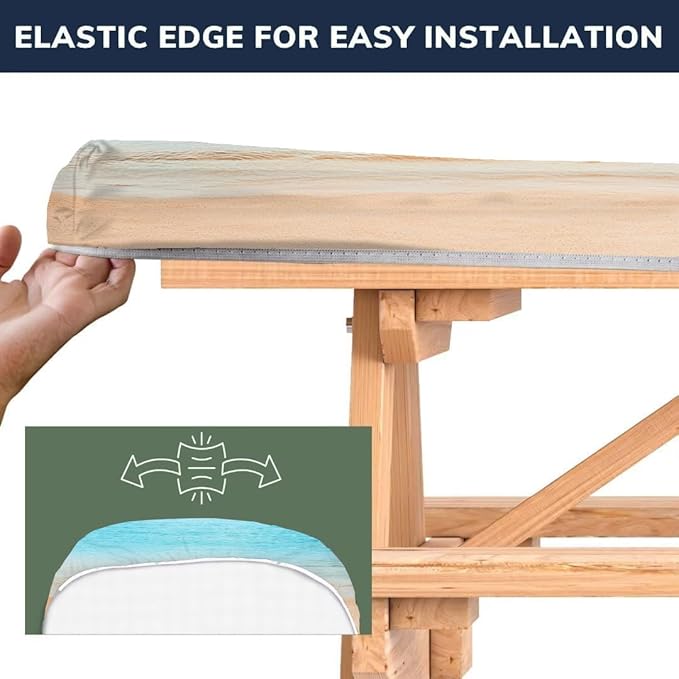 CAPSCEOLL Elastic Picnic Table Cover with Bench Covers 5Ft Waterproof Fitted Picnic Table Cover Cloths for Outdoors Camping Tablecloth with Drawstring Bag, 60X30in, Summer Beach