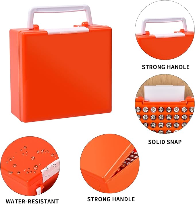 FULLCASE Battery Storage Organizer Holder Holds 72 AA AAA Batteries, Box Cases Garage Container, Home Drawer Organization Dispenser (Case Only) (Orange)