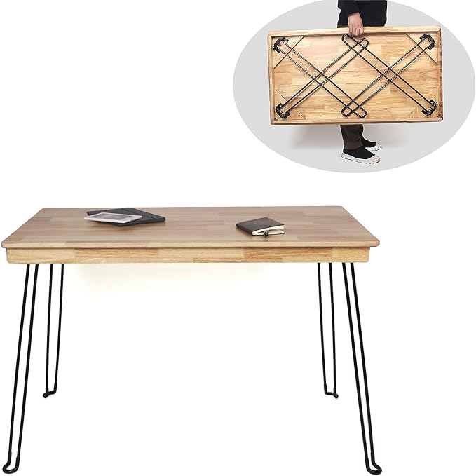 Wooden Folding Desk Portable Folding Wood Table 43in Fold-Down Workbench No Assembly Required for Home Office Writing Reading Puzzle Small Computer Table