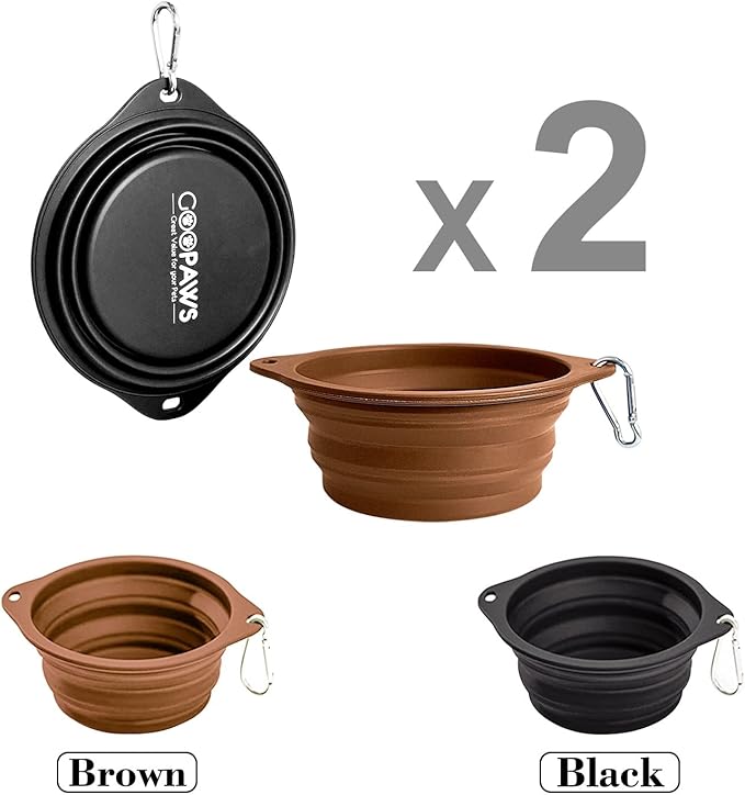 Silicone No Spill Collapsible Travel Dog Bowl, 2 Pack No Plastic Rim Pet Water Bowls, Portable Leak-Proof Pet Feeding Bowls