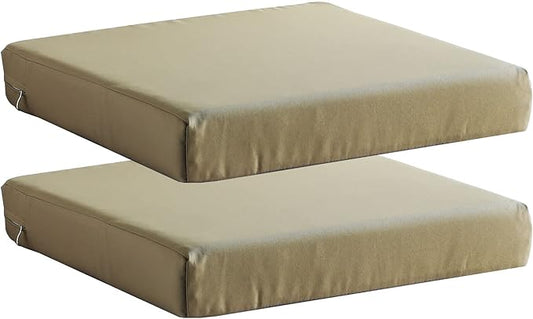 Patio Chair Cushions Set of 2 Non Slip Bottom Chair Pad with Ties Waterproof Square Outdoor Seat Cushion Replacement for Garden Swing Furniture 20x20 Inch, Light Khaki