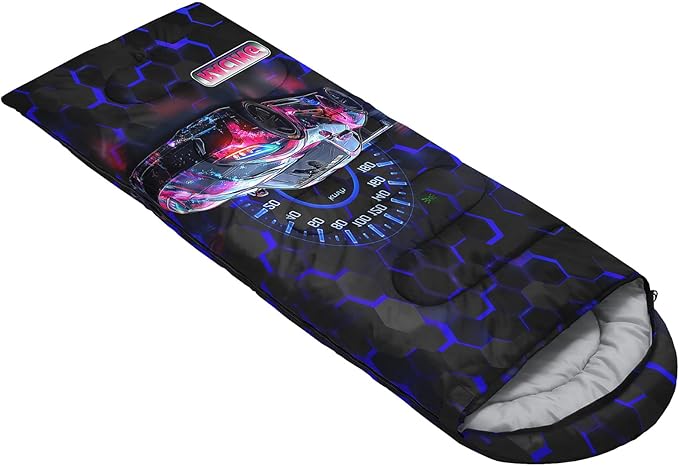 AILONEN Blue Glowing Basketball Sleeping Bag for Kids Boys,Warm and Cool Weather,Lightweight,Waterproof Backpacking,City Theme Ball Sports Sleeping Bag for Camping