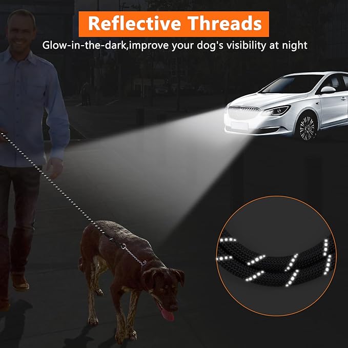 NTR Heavy Duty Dog Leash, 15FT Training Leash with Swivel Lockable Hook, Padded Handle and Highly Reflective Threads, Dog Lead for Walking, Hunting, Camping, Backyard for Small Medium Large Dog, Grey