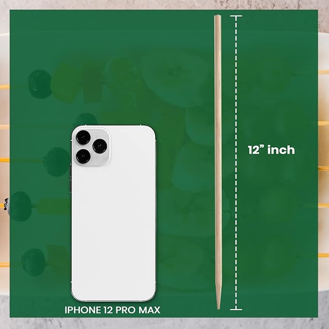 100 Pack 12 inch Bamboo Skewers for BBQ, Appetiser, Fruit, Cocktail, Kabob, Chocolate Fountain, Grilling, Barbecue, Kitchen, Crafting & Party, Natural Wooden Stick — Φ=4mm, Eco-Friendly Wood Sticks