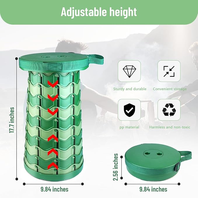 Portable Collapsible Stool Set - Sturdy Telescoping Stool + Thick Seat Cushion - Small Lightweight for Camping Travel Picnic Gardening (Round/Camouflage)