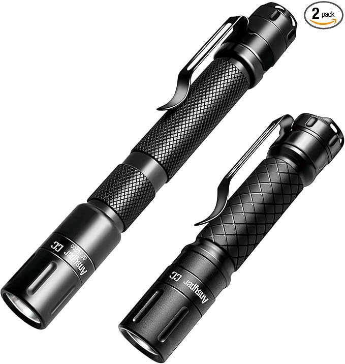 Mini Flashlight 3 Modes Small Flashlights LED Powerful High Lumens Tactical Pen Light with Clip,Slim Portable Pocket Compact Torch for Emergency Inspection AAA Battery Water-Resistant(3.4 & 5.2 inch)