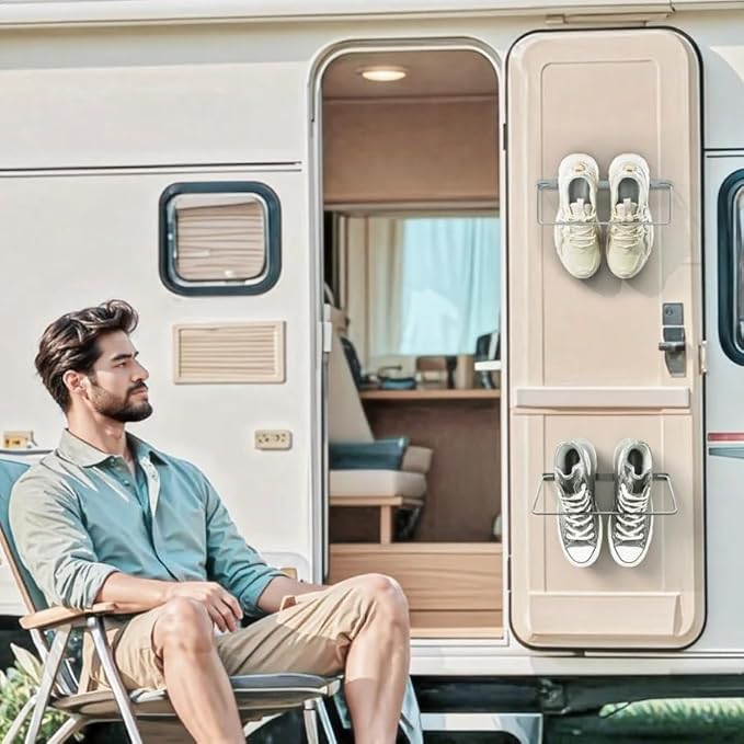 Foldable RV Shoe Rack - Wall Mounted Shoe Storage, Car Shoe Holder Space Saver, Hanging Shoe Organizer for Various Shoes in Camping RV Travel, 2 Pack.
