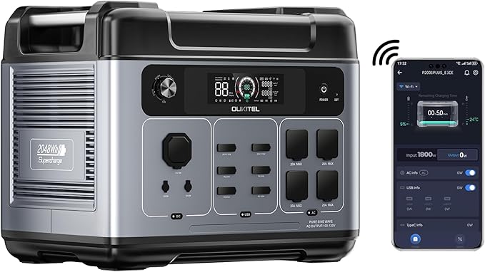 OUKITEL P2001 Plus 2400W Solar Generator, 2048Wh Power Station(Peak 5000W) 1.5Hrs Fast Full Charging APP Control Emergency LiFePO4 Battery for Home Backup Camping RVs
