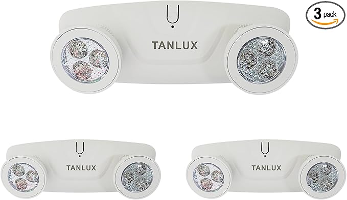 TANLUX LED Emergency Lights with Battery Backup, Two Head Adjustable Commercial Emergency Lights, UL Listed, AC 120/277V, Hardwired Emergency Lights for Business - 3 Pack(White)