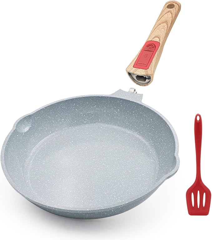 Nonstick Ceramic Deep Frying Pan,10 Inch Healthy Frying Pan Skillet with Removable Handle, Oven Safe, PFAS PFOA & PTFE Free(Blue)