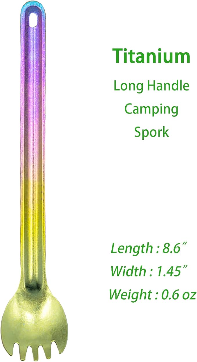 Titanium Long Handel Spork and Spoon, Camping Spork and Spoon, Soup Spoon, Eco-Friendly Coffee Spoon, Portable Travel Camping Utensils