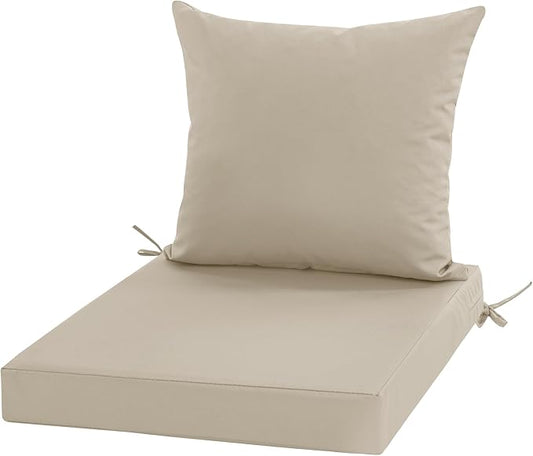 Outdoor Cushions for Patio Furniture, Waterproof Outdoor Chair Cushion w/Fade-Resistant, Removable & Machine-Washable Cover, 22x22 Inch, Deep Seat Sofa/Couch Pad Replacement – Set of 1/2/4, Cream