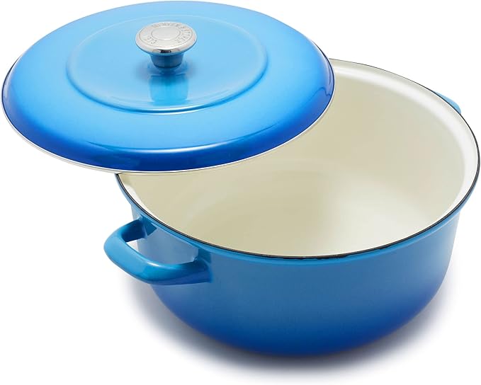 Merten & Storck 5.3QT Round Dutch Oven Casserole Pot with Lid, European Crafted Enameled Iron Stockpot, Induction & All Cooktops, Braising, Stews, Roasting, Slow Cooking, Sourdough, Caribbean Blue