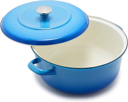 Merten & Storck 5.3QT Round Dutch Oven Casserole Pot with Lid, European Crafted Enameled Iron Stockpot, Induction & All Cooktops, Braising, Stews, Roasting, Slow Cooking, Sourdough, Caribbean Blue