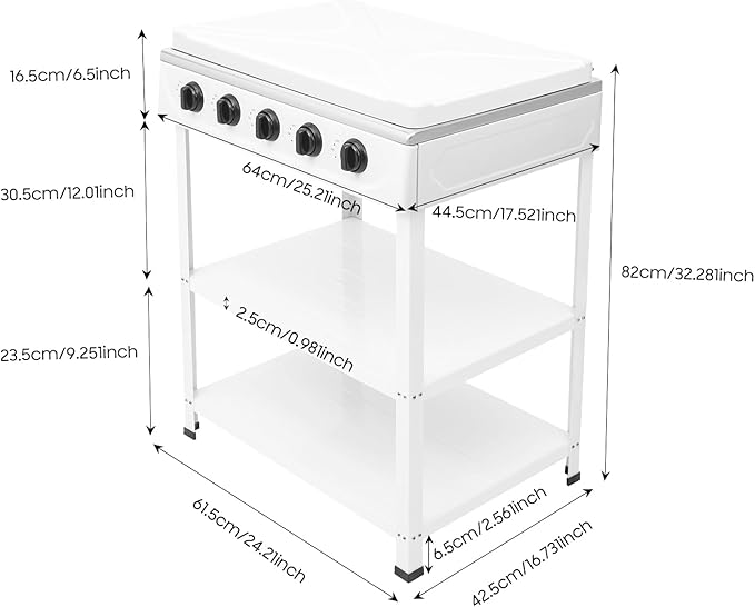 5-Burner Natural Gas Stove, Outdoor Camping Grill Stove, Portable Floor Standing Cooktop Cooker with Storage Stand and Wind Blocking Cover, Manual Ignition for Outdoor RV (White)