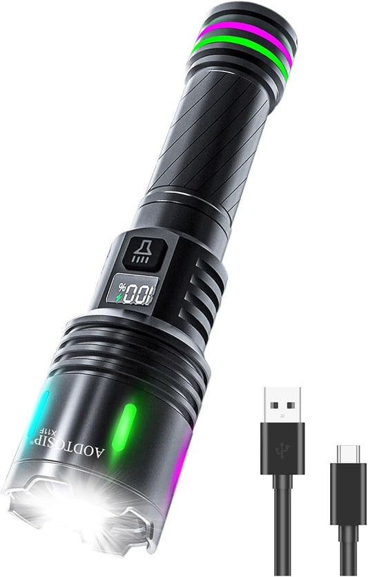 Flashlights High Lumens Rechargeable, 2000LM Super Bright Flash Light, 3 Modes Zoomable,LCD Digital Display,USB Charging, Powerful Handheld LED Flashlights Waterproof for Emergencies Camping