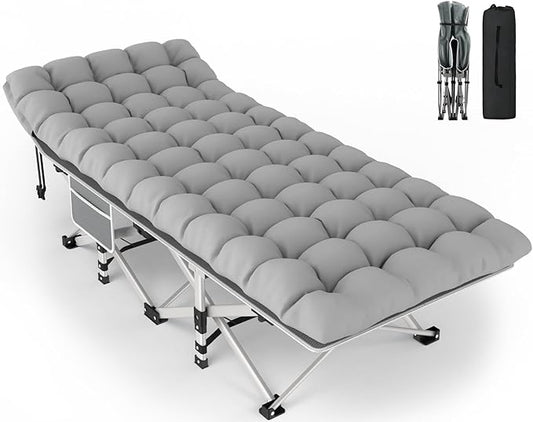 ZENPETIO 28In Folding Camping Cot for Adult, Portable Sleeping Cot with Mattress, Outdoor Heavy Duty Cot Bed for Camp with Carry Bag for Home, Office, Camp, Travel, Vacation(Max Loading 500lbs)