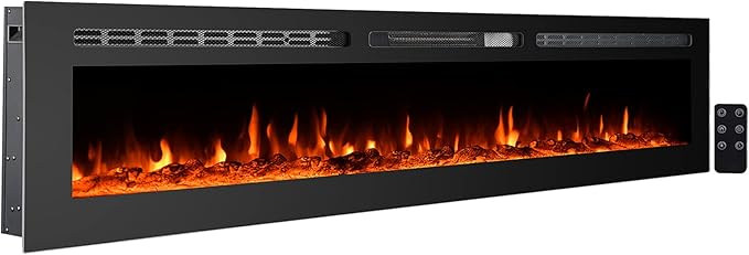 CharaVector 80 inch 750W/1500W Electric Fireplace Inserts with Remote Control in Wall Mounted, Energy Saving LED Insert Fireplace Heater Indoor Glass View with Remote Control & Touch Screen, Black