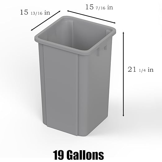 19 Gallon Gray Square Commercial Trash Garbage Can | Outdoor Office Restaurant School Kitchen