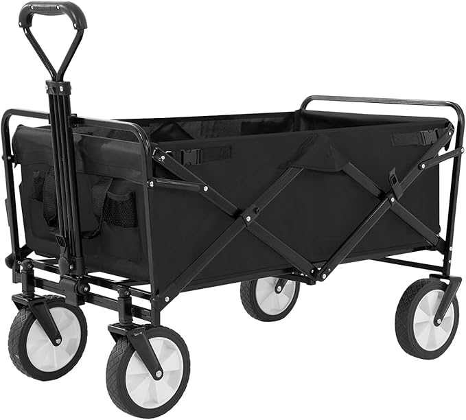 PayLessHere 38" Collapsible Wagon Folding Foldable Garden Cart with Large Capacity, 330 LBS Capacity Portable Utility Wagon Cart Heavy Duty for Beach Camping Shopping Garden,Black