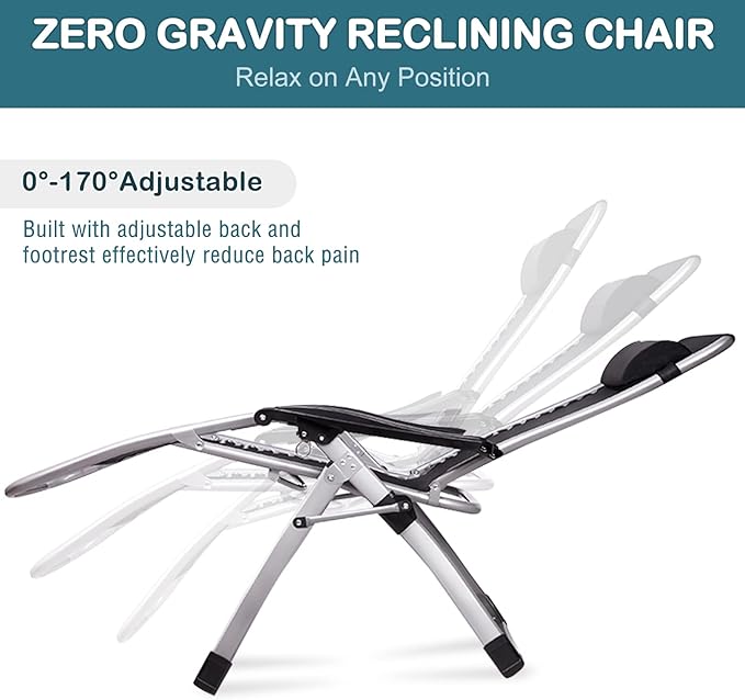 NAIZEA Widened Zero Gravity Chair 29" XL,Oversized Outdoor Lounge Chairs, Folding Reclining Camping Chairs with Cup Holder, Ergonomic Patio Lawn Chair for Balcony Beach Deck Yard