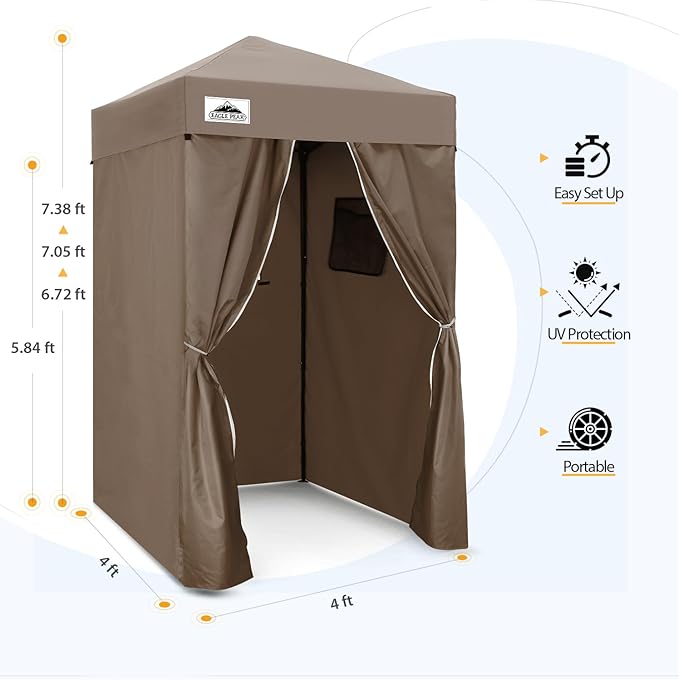 EAGLE PEAK EAGLE PEAK Flex Ultra Compact Pop-up Canopy, Sun Shelter, Changing Room, Portable Privacy Canopy Cabana, 4x4ft Canopy Tent, for Pool, Fashion Photoshoots, or Camping Brown
