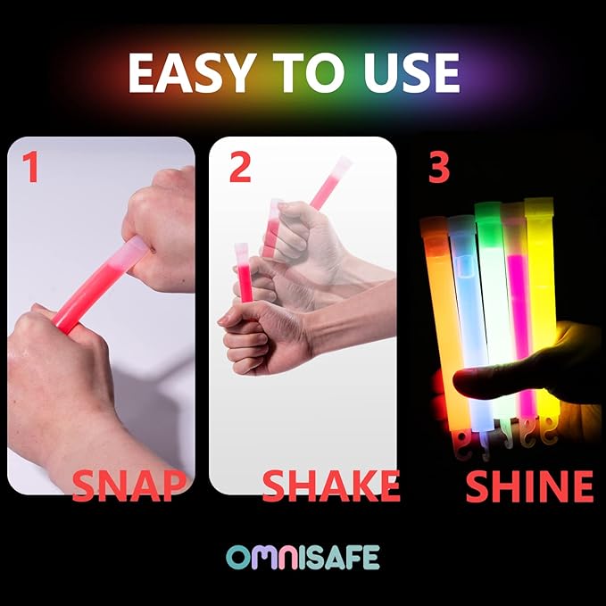 24 Ultra Bright Large Glow Sticks with 24 Black PE String, Multi Use Colourful 6 Inch Glowsticks for Parties, Camping, Emergency Glow Sticks For Blackout, Long-lasting Lighting Waterproof and