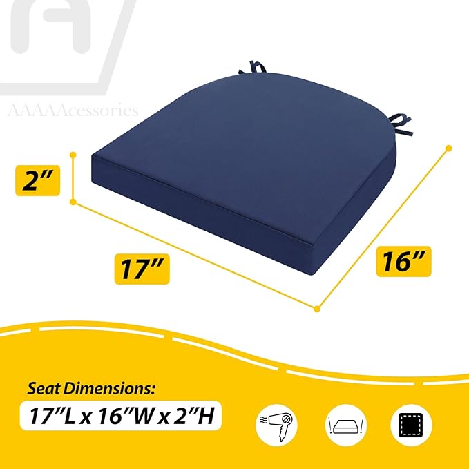 AAAAAcessories Outdoor Seat Cushions for Chairs, Waterproof, Fade-Resistant Patio Furniture Replacement Cushions, 17" x 16" x 2", Set of 2, Navy Blue