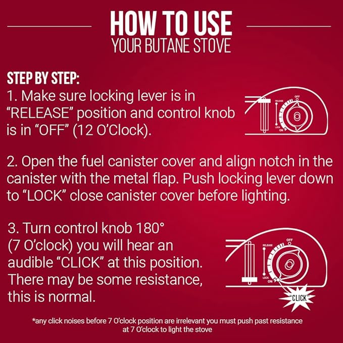 Chef Master Portable Butane Camping Stove, Piezo Ignition 7,650 BTU Output, Wind-Guard Portable Stove Burner with Portable Carrying Case for Emergencies, Road Trips, Hiking, Camping Essentials 90027