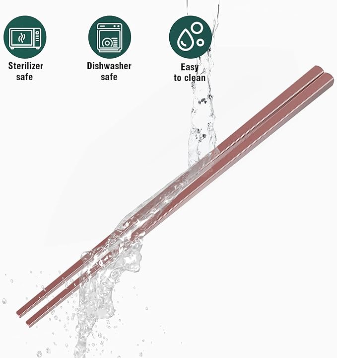 GLAMFIELDS Metal Chopsticks Reusable Chopsticks Dishwasher Safe Multipack Stainless Steel Japanese Style 5 Pairs Lightweight Chop Sticks Gift Set