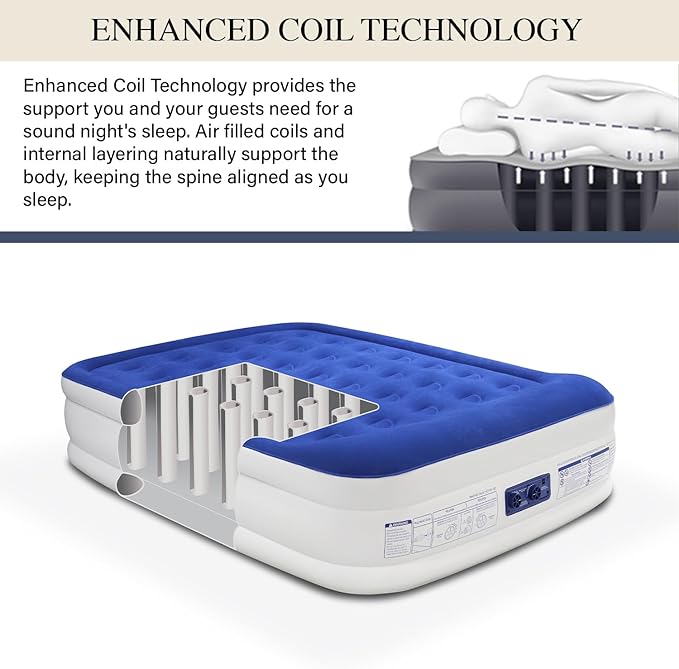 King Koil Luxury Queen Air Mattress with Built-in Pillow & Ultra-Fast Built-in High-Speed Pump, 20″ Inflatable Premium Airbed, Waterproof, Adjustable Firmness, 1-Year Manufacturer Warranty