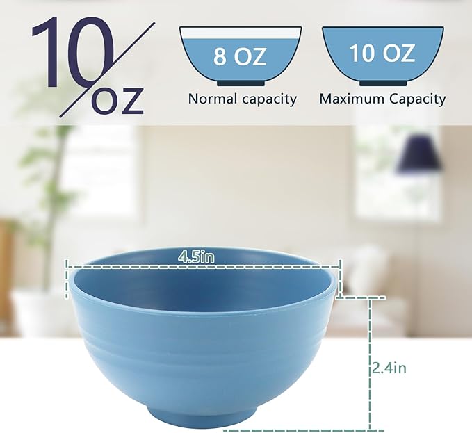 Homienly Wheat Straw Small Bowls, Dessert Bowls for Kids, Kitchen, Party, Unbreakable Lightweight Snack Bowl, Mini Bowl for Fruits, Yogurt, Microwave and Dishwasher Safe Bowl Set (Multi, 10 OZ)