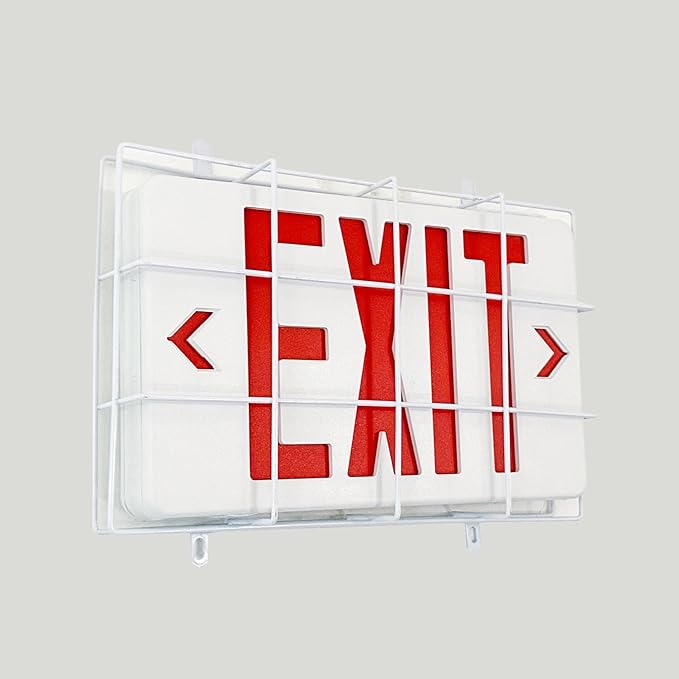 TANLUX Exit Sign with Steel Wire Guard, Wall Mounted Emergency Exit Light with Protective Cover