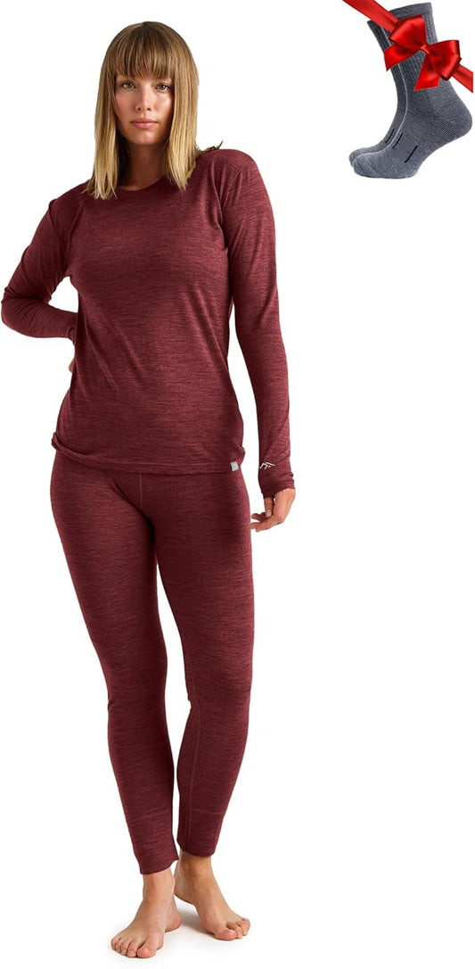 Merino.tech Merino Wool Base Layer Women Set - Heavyweight, Lite, Midweight Merino Thermal Underwear For Women Top, Bottom