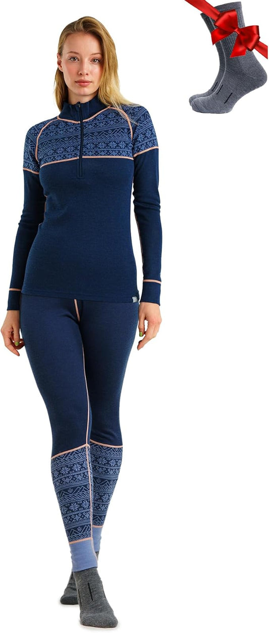 Merino.tech Merino Wool Base Layer Women Set - Heavyweight, Lite, Midweight Merino Thermal Underwear For Women Top, Bottom