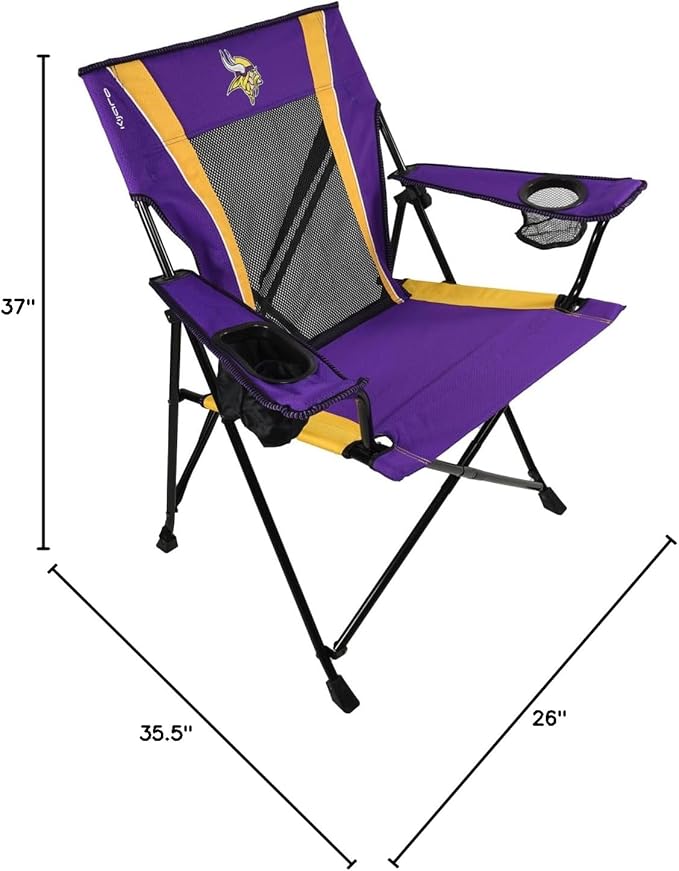 Kijaro Dual Lock Pro Sports Fan Folding Chair, 26" L x 35.5" W x 37" H, Minnesota Vikings