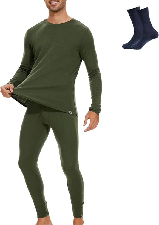 MERINNOVATION Merino Wool Base Layer Set for Men 100% Merino Wool Thermal Underwear Long Sleeve