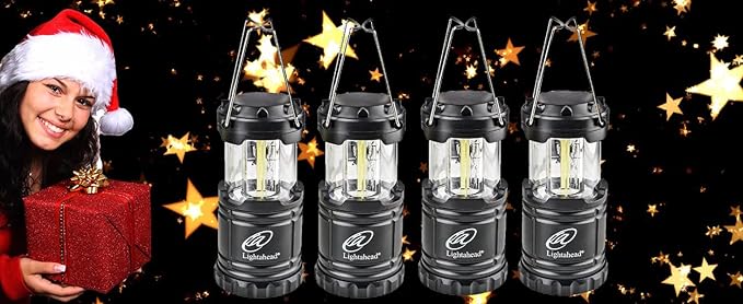Lightahead Set of 4 Portable Outdoor LED Camping Lantern, Black, Collapsible. Great for Emergency, Tent Light, Backpacking (Without Battery)