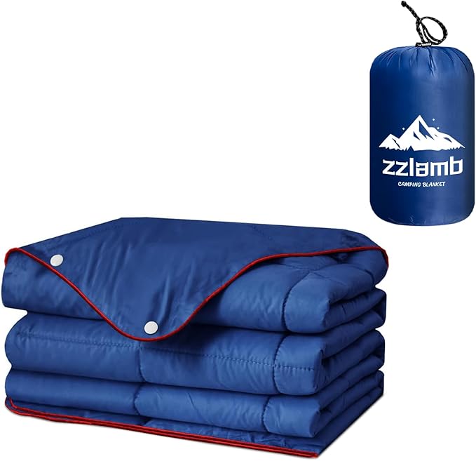 zzlamb Camping Blanket, Compact Lightweight Soft Puffy Blanket Water-Repellent, Packable Warm Quilt Down Alternative Picnic Hiking Backpacking Beach Travel RV Airplane Couch Car