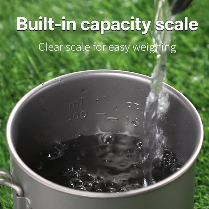 Titanium Camping Cookware 750ML Titanium Pot Kits with Camping Stove and Spork Portable Pot for Backpacking Hiking Traveling and Picnic