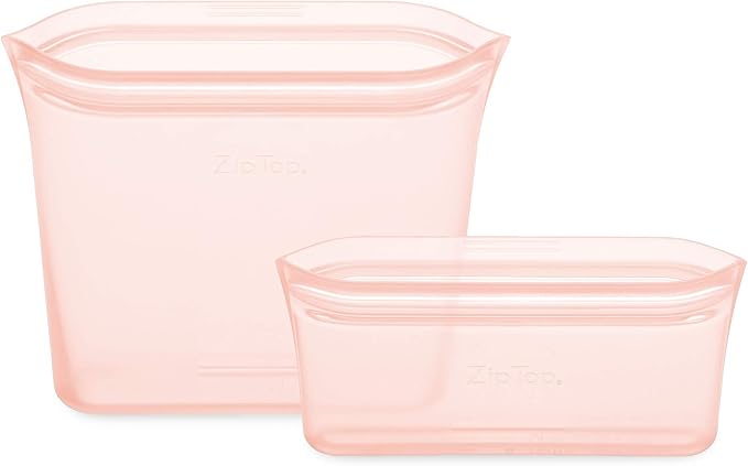 Zip Top Reusable Food Storage Bags | 2 Bag Set [Peach] | Silicone Meal Prep Container | Microwave, Dishwasher and Freezer Safe | Made in the USA