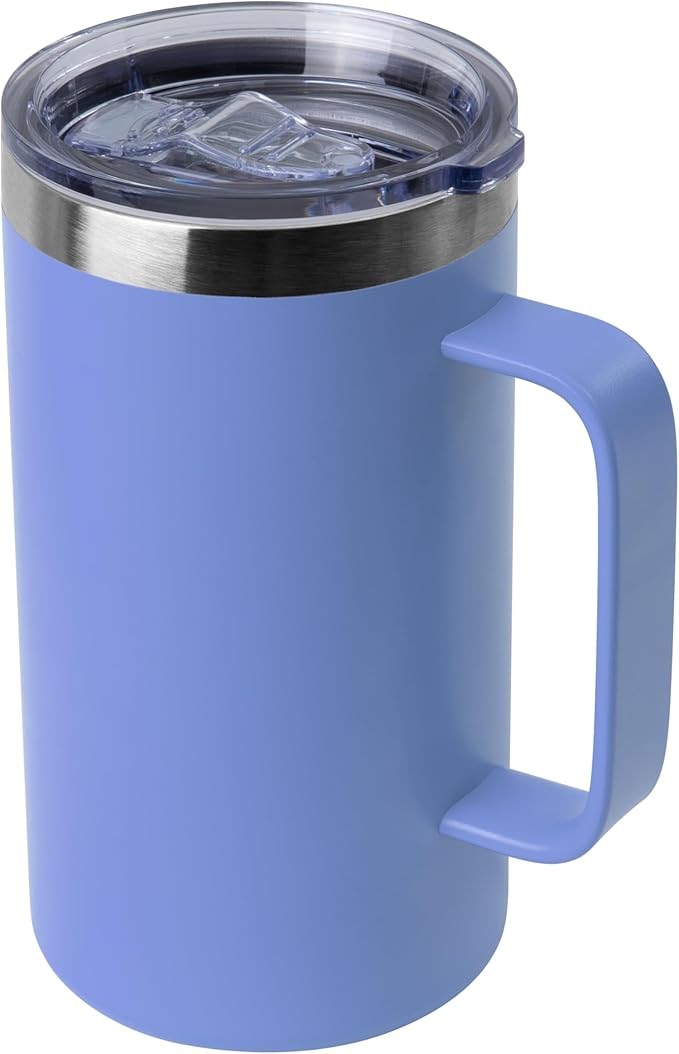DOMICARE 24oz Mug with Handle and Lid, Stainless Steel Coffee Mug, Reusable Insulated Cup, Travel Mug with Handle, Double Wall Vacuum Coffee Tumbler for Men and Women, Blue, Pack 1