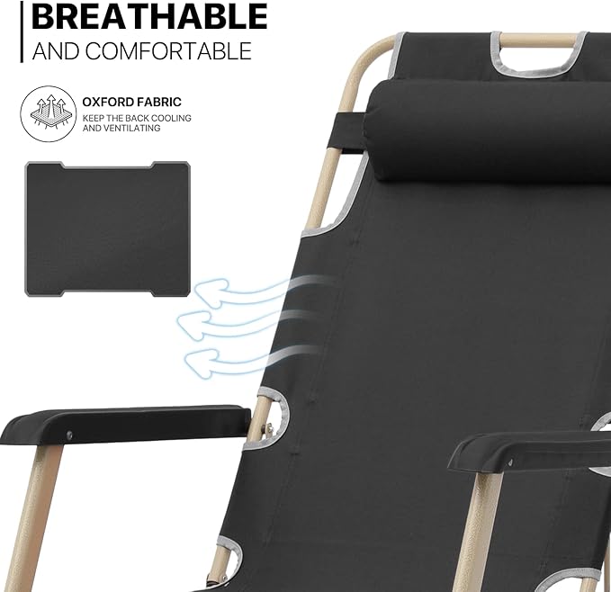 MoNiBloom Patio Folding Lounge Chair Set of 2 Outdoor Lawn Folding Lounge Reclining Lounger Chairs for Poolside Backyard Beach and Camping, 330lbs Capacity