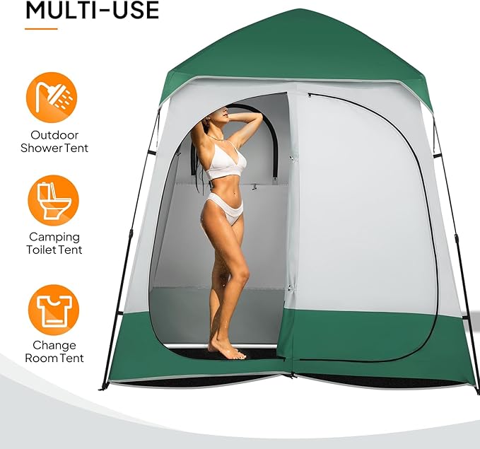 VINGLI 2 Room Shower Tent, 7.5 FT Instant Pop Up Shelter with Carrying Bag, Privacy Changing Room Tent,Perfect for Portable Toilet, Camping, Dressing, Outdoor Indoor, Easy Set Up