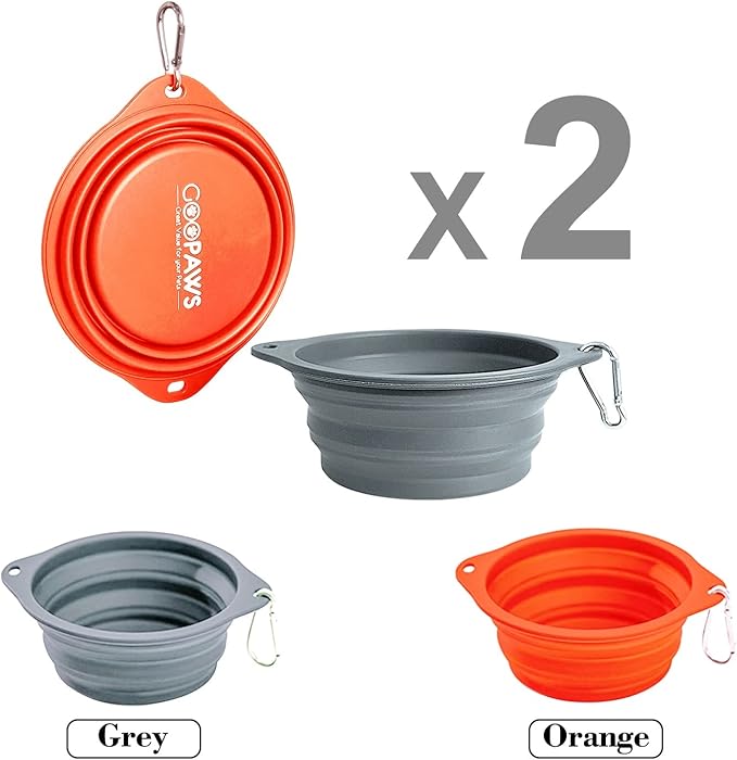 Silicone No Spill Collapsible Travel Dog Bowl, 2 Pack No Plastic Rim Pet Water Bowls, Portable Leak-Proof Pet Feeding Bowls