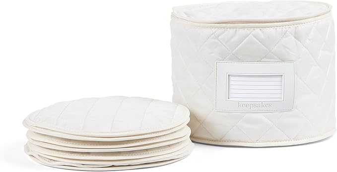 Covermates Keepsakes - Dish Storage - Padded Protection - ID Window - Stain Resistant - Machine Washable - China Storage, Cream